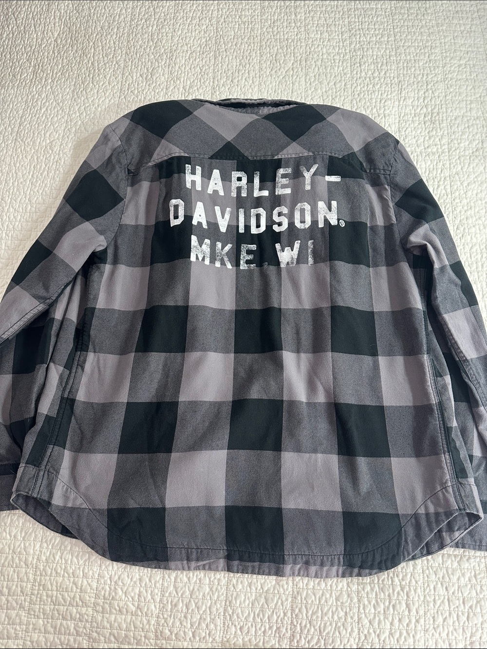 Harley-Davidson Slim Large Plaid Workshirt Lined Chest Patches MKE, WI